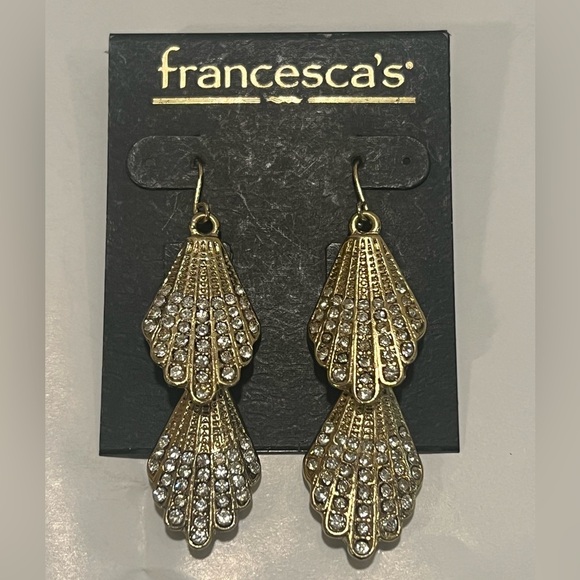 Francesca's Collections Jewelry - Francesca's Gold-Tone Double Tier Pave Crystal Fan Shell Drop Earrings